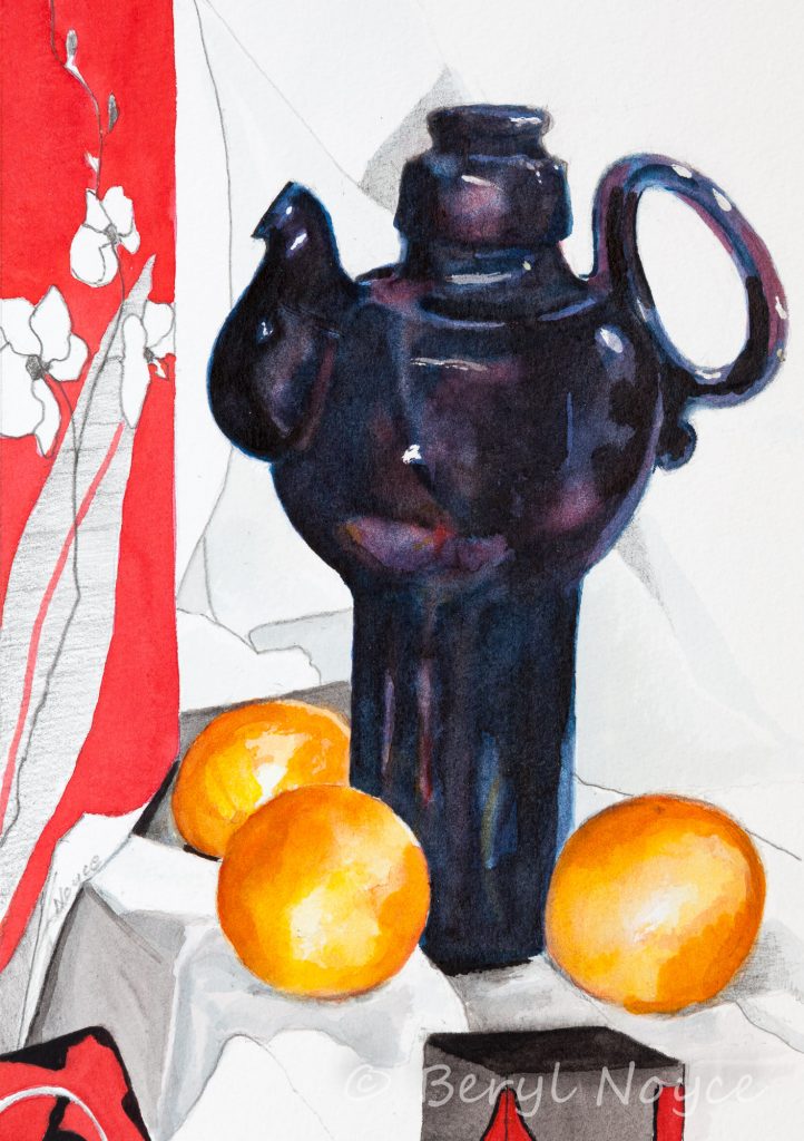 Blue Coffee Pot and Oranges